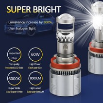 H7 LED 프로젝터 미니 렌즈 자동 12V 60W 6000K 오토바이 헤드 램프 하이 로우 빔 터보 팬 라이트 H11 900, 01 H11 H8  H9