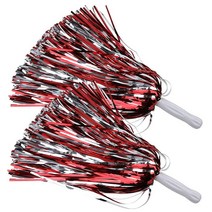 ICObuty 메탈릭 치어리딩 폼폼 포일 플러피 30.5cm(12인치) 2팩 스포츠 스쿼드 댄스 헨 파티 무대 퍼포먼스 축하용 (퍼플/골드), Red/Silver