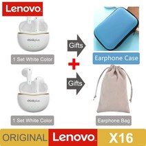 2022 lenovo x16 헤드폰 5.2 tws 이어 버드 스테레오 스포츠 이어훅 블루투스 무선 이어폰, x16 2 화이트 케이스 백