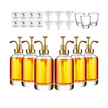 커피 바용 시럽 디스펜서 6팩 500ml 올리브 오일 병용 펌프 및 깔때기가 있는 병 6개 커피 라벨 18개 빈 12개 작은 컵 3개 포함