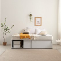 위드 슬라이딩 평상형 수납침대 SSQ 매트미포함, SS+1칸계단, 웜화이트