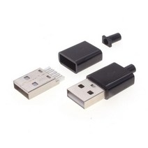 알루미늄 프로파일 10 개몫 남성 유형 A 4 핀 스퀘어 USB 커넥터 플라스틱 쉘 잭 테일 소켓 플러그 터미널, Black, 1 Pieces, 라인 커넥터 + 4P+남성 삽입