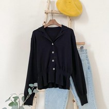 테일러드칼라 밑단프릴기본가디건 1113920OUTER 기본가디건 블랙 Black 초록 Green 아이보리 Ivory 캐주얼 어반 모