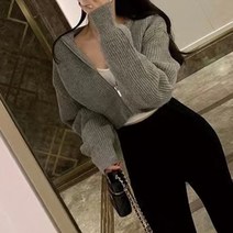 [랜덤플레이] 투웨이 크롭 후드 니트 집업