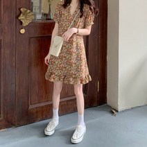 이지핏 빈티지느낌 플라워패턴 뒷지퍼 러블리 미니원피스 슬림핏 루즈핏 dress home party