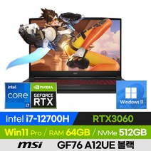 [사은품 증정!] MSI Sword GF76 A12UE 블랙 고사양 12세대 배그 롤 오버워치 17인치 게이밍 노트북 (코어i7-12700H/RTX3060), 코어i7, 512GB, 64GB, 윈도우11