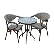 야외 의자 테이블 세트 카페 식당 벤치 식당 스타 벅스 밀크 티 숍 그램 커피 외부, 회색 테이블과 3개의 의자