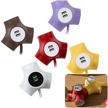 테트라포드 T형 멀티탭 유선 콘센트 3구 USB 2구 3m 스위치 전선 연장 전기 콘센트 코드 큐브 안전한 난연 소재 어댑터 자유로운 조립 아기 사고 예방 특이한 예쁜 디자인 소품, 색상, 퍼플