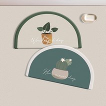 화양년화 반원 규조토 발매트 2개 세트+풋브러쉬 1개 욕실 주방 소프트 빨아쓰는 발매트, 그린 세트