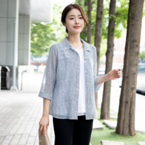 모슬린 여성 여름 엄마옷 시원한나염 자켓형블라우스 FBL207018 마담/미시옷/중년여성의류/빅사이즈/40대/50대/60대여성옷