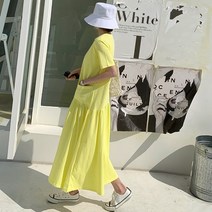 티원피스 레몬 엘로 여성 하프기장 와이드 루즈핏 빅사이즈 투포켓 풀오버 후드 페플럼 2226145508