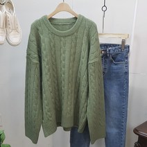 상상그이상 여성용 파스텔 꽈배기 풀오버 라운드 니트