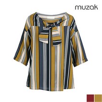 무자크 리본 불규칙 스트라이프 5부소매 쉬폰 블라우스 (MH7WBL86)_22