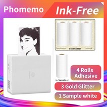 사진인화기 스티커사진기계 스마트폰사진인화기 Phomemo-M02 휴대용 무선 감열식 미니 포켓 프린터 핸드헬, 09 White-Gold Adhesive