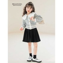 투피스 드레스 소녀 공주, 실버 그레이 + 블랙 160cm