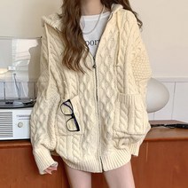 대박난박양 오버핏 꽈배기 후드 집업