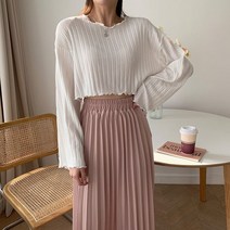 오슈 여름 바캉스룩 바다패션 단정한 물결 크롭 니트