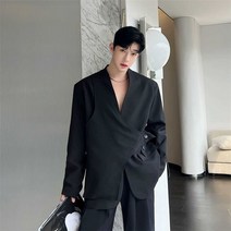 남자 세련된 블랙 광택 실크 무대의상 자켓