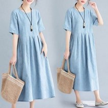 [바니드] 여성 중년 반팔 린넨 플라워패턴 원피스 미시 1153