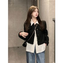 트위드셋업 트위드 투피스 하객룩 피로연 크롭 식 블랙 작은 향기 바람 재킷 여성 봄과 가을 정장 연예인 숏 탑 디자인 감각 틈새