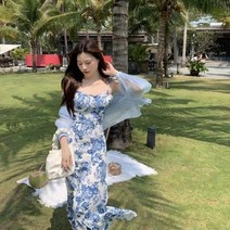브이와이 여자 플라워패턴 롱 캐쥬얼 SS 피서룩 원피스