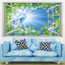 뮤럴벽지 비스코스 벽 스티커 3D 입체벽화 PVC 스티커 모의창문 자연풍경 장식 60*40cm/150*100cm, 030
