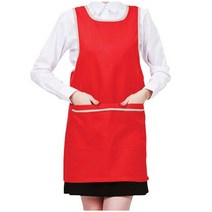 팀쿡 U라인 옆 단추형 앞치마 TSA-7060 FREE, 흰색 + 빨강, 1개