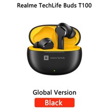 블루투스이어폰 넥밴드Realme-TechLife Buds T100 블루투스 5.3 AI ENC Ture 무선 헤드폰 긴 배터리 수명 T, 03 T100 Black