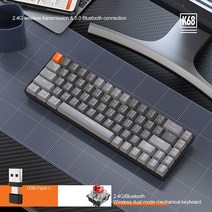 K68 블루투스 기계식 무선 키보드 68키 개이밍 게임용 키보드, 블랙+그레이 적축, 텐키리스