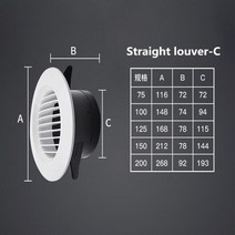 화장실환풍기 주방환풍기 창문형환풍기 75-200mm ABS 환기 그릴 조절 가능한 벽 구멍 플러그 추출기 후드, 03 Straight louver-C_04 150MM