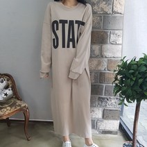 상상그이상 여성용 국내제작 스테이트 롱원피스 빅사이즈 오버핏 면100 레터링 포인트 마실룩 홈웨어룩