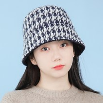 라핑 하운드 체크 양면 벙거지 남녀공용 버킷햇 양털모자