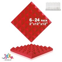 흡음판 실내 방음 흡음 시공 소음 흡수 폼 개 처리 스튜디오 어쿠스틱 패널 룸 벽 스폰지 패드, 6 Pcs With Tapes, Red, Medium Density