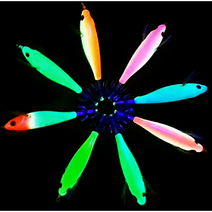 채비엉킴X 이물감 제로 UV LED 자외선 축광 야광 발광 왕눈이 수평 에기 토토 스테 7종세트 선상 루어 에깅 바다 낚시 연그린/오렌지/블루/레드/그린/형광/고추장 셋트, 축광 에기 슷테 7종세트