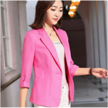 AMlisa 슬림핏 7부소매 린넨자켓 데일리 오피스 캐주얼 원버튼 정장 자켓 빅사이즈여성복