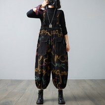 라오농 가을 겨울 라지 와이드 날씬해 보이는 프린트 배기 데님 멜빵바지+d2511LL