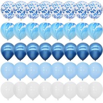 홈파티 풍선 행사 생일 파티용품 파티소품 40pcs 블루 풍선 세트 마노 대리석 금속 색종이 풍선 생일 파티 샤워 졸업 장식 결혼식, 세트1