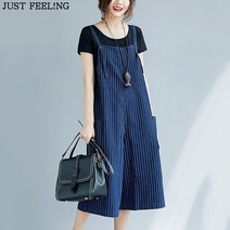 JUST FEEL!NG 봄/여름 데님 멜빵바지/루즈핏/청반바지/7부 점프슈트/여성 빅사이즈 여성의류 통바지