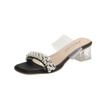 뉴욕갬성 진주 클리어 샌들 여성 일자 스트랩 슬리퍼