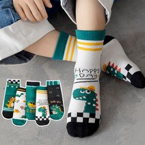 뿜뿜삭스 남아용 행복한 공룡 중목 양말 E44 5켤레 세트