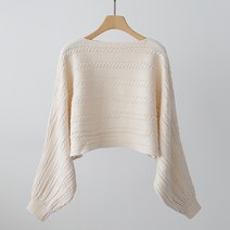 제니트 여성 루즈핏 보트넥 페미닌 벌룬 슬리브 가오리핏 꽈배기 니트 가로꽈가오리