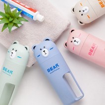 귀여운 디자인 커플 칫솔 치약 양치컵 케이스 보관 통 해외 여행 기내 꽂이 위생 가족용, 베어 핑크
