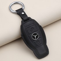 1+1 벤츠 E클래스 키케이스 A200L E260L E300L E350 키링 가죽 고급 키홀더, 단일사이즈, 2버튼 블랙 링, 단일사이즈