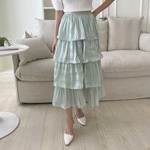 실키 실크 캉캉 러플 플레어 롱 스커트 치마