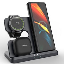 3in1 무선 충전기 시계 휴대폰 이어폰 다기능 데스크톱 무선충전 삼성 호환, q10b블랙