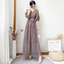 투투 여성용 우아한 브이넥 타이 반팔 원피스