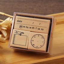 레트로 복고 날씨 타임 도장 DIY 다꾸 다이어리 우드 스탬프 세트, B.일불요일