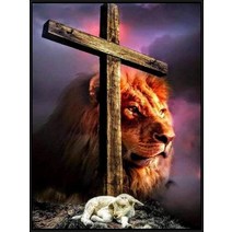 보석십자수 창업 도구 사자 양과 십자가 예수 5d 다이아몬드 페인팅 기독교 신 기호 전체 드릴 자수, 4_25x20cm 정사각형