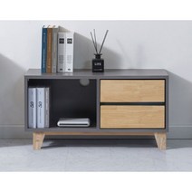 전선홀있는 반오픈형 다용도 모던그레이 원목 TV거치대 거실장(80cm) 앤틱 AV 수납형