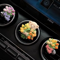 곰돌이방향제 튤립 귀여운 곰 자동차 향수 아로마 테라피 메르세데스 벤츠 자동차 에어컨, 기타 메모, 오렌지 튤립 베어 + 작은 꽃 2개 아로마테라피
